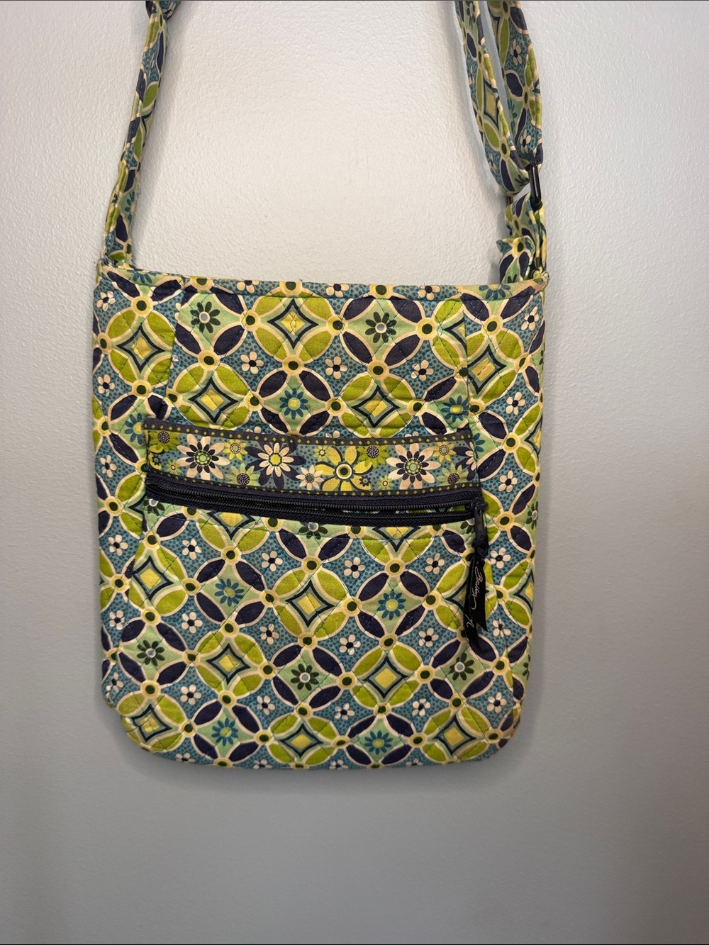 Vera Bradley Quilted Crossbody Shoulder Bag in Green Floral Pattern